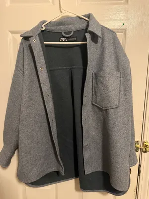 Zara Gray Oversized Snap-Front Shirt Jacket Shacket Size Small thumbnail 1