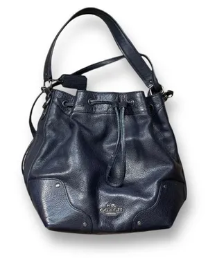 Coach Mickey Navy Blue Pebbled Leather Drawstring Bucket Bag Crossbody Classic thumbnail 1