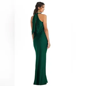 NWT Lovely LB025 twist halter lux charmeuse maxi Dress Evergreen Sz XL $231‎ thumbnail 2