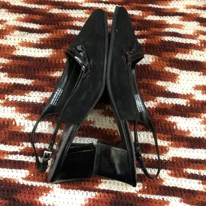Vintage 90s Y2K Goth Coquette Leather Suede Preppy Ballet Bow Slingback Flats Kitten Heels Pumps thumbnail 5