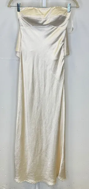 Selfie Leslie Champagne Satin‎ Strapless Cowl Back Maxi Dress Cream Women's XS thumbnail 1