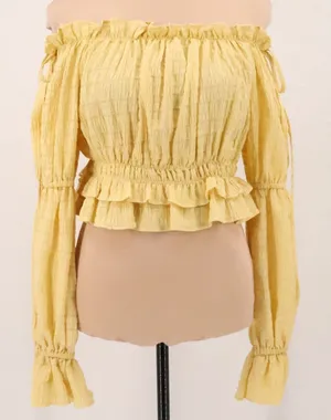 Luxxel Kaylene Milkmaid Top Size L Off Shoulder Renaissance Festival Crop Yellow thumbnail 1