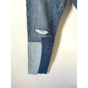 Levi's High Rise Color Block Raw Hem Straight Ankle Denim Jeans Blue Size 27 thumbnail 3