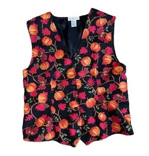 Vintage Talbot's Fall Pumpkins Print Vest Women's Size Medium thumbnail 1