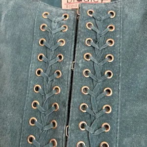 Bradley Teal Leather Lace‎ Detail Jacket Size Medium Blue thumbnail 3