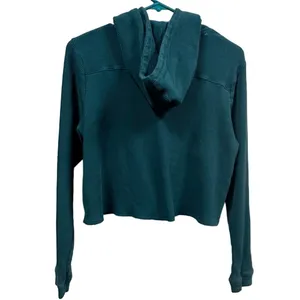Hurley Ribbed Turquoise Long Sleeve Hooded Cropped Shirt Kangaroo Pocket Medium thumbnail 6