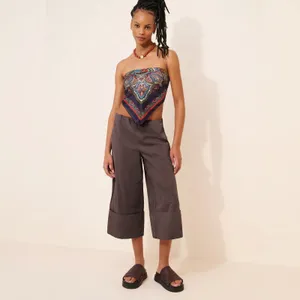 Free People M LULA CUFF PANTS Pull On Wide Leg Crop Brown 21" Inseam Capri thumbnail 3