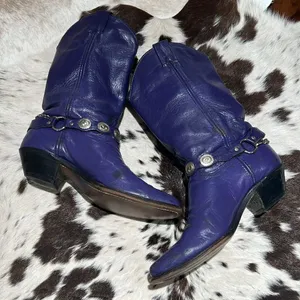 Vintage Purple Real Leather Cowboy Boots Festival Rave‎ Burning Man T1 thumbnail 4