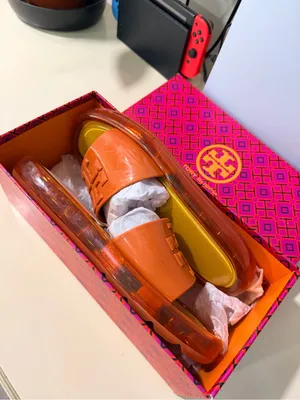 Orange Logo Slide Sandals with Yellow Footbed thumbnail 8
