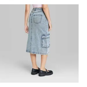 Women's Wild Fable Denim Midi Cargo Skirt Medium‎ Denim Wash Size XXS thumbnail 2
