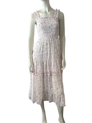 Scarlet Darkness Floral Smocked Summer Dress Pink/White Size Small NWT thumbnail 5