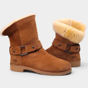 UGG Cedric Womens 8 Chestnut Suede Sheepskin Cuff Buckle Boots thumbnail 10