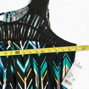 NWT NY Collection Wom Sleeveless Asymmetrical Chevron Dress Black Teal & Blue L thumbnail 6