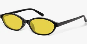 Retro Oval Women's Sunglasses - Black Frame with Yellow Lenses New In Original B thumbnail 1