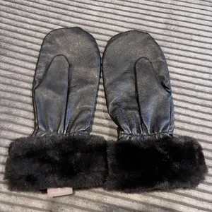VTG Wilsons Women's Gloves Black Faux Fur Cuff Leather Fleece Large thumbnail 2