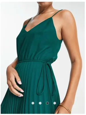 ASOS Women’s Green Pleated V-Neck Cami Midi Dress With Drawstring Waist Size 8 thumbnail 4