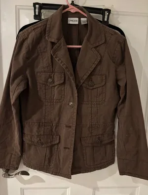 Chico's Jacket Brown Button Front Pockets Blazer Size‎ 1 thumbnail 1