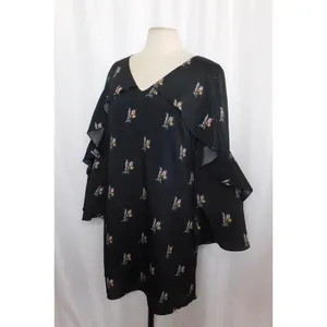 KOBI HALPERIN Ayana Ruffle Sleeve‎ Black Floral Dress Cape Shift Dress Medium thumbnail 4