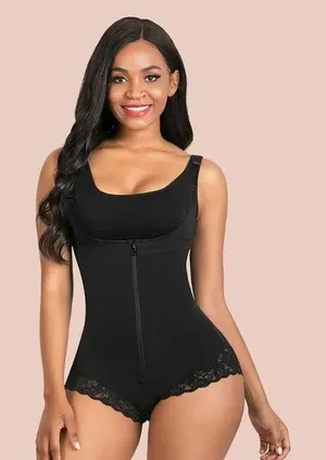 SHAPERX Womens Shapewear Zip Up‎ Tummy Control Bodysuit in Black Small thumbnail 1