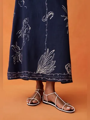 NWT ANAYA Sari Set size 2 blue navy linen skirt Few Moda thumbnail 5