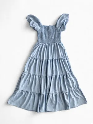 PrettyGarden Light Blue Puff Sleeve Smocked Tiered Dress Small thumbnail 6