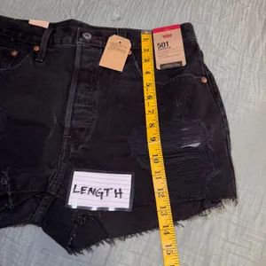 Levi's 501 Original Shorts Women 32 Black‎ Distressed High Rise Denim Cutoffs thumbnail 7