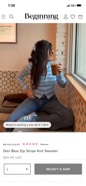 Dori Blue Zip Stripe Knit Sweater thumbnail 3