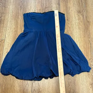 Altar'd State Strapless‎ Babydoll Mini Dress Lace Trim Blue Bubble Hem Sz M USA thumbnail 5