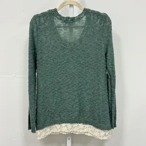 Pink Republic Dried Sage Green Lace Trim Knit Sweater PF522547SK-112 Large thumbnail 2