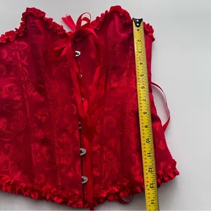 Lace up Hook and eye Red corset ruffle trim Medium thumbnail 6