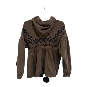 Diesel Brown Wool Blend Embroidered Pom Pom Babydoll Hoodie Sweater Small thumbnail 2