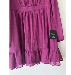 Lulus New Purple Magenta Metallic Sheer Long Sleeve Mini Dress Size Medium Party thumbnail 4