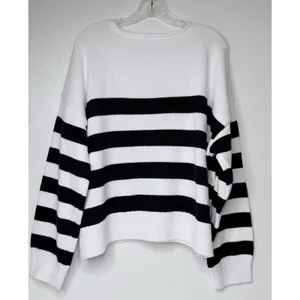 Cece‎ Sweater Women XL Striped Blue White Boxy Nautical Beach Casual Preppy New thumbnail 2
