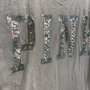 PINK Victoria’s Secret Watercolor Sequin Bling Oversized White T-Shirt, M thumbnail 4
