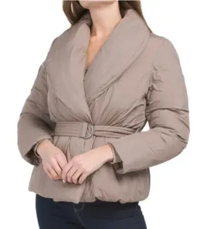 Bernardo Softy Glam Ecoplume Shawl Collar Puffer Jacket Belted Eco Friendly XS thumbnail 1