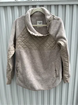Abercrombie & Fitch Sherpa Quilted Pullover Jacket Beige Small thumbnail 2