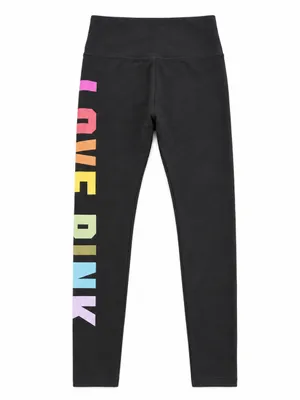 NWT Pink Victoria's Secret Leggings Small Black Rainbow Love Pink Logo High Wais thumbnail 3