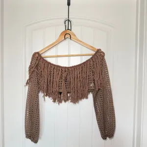 Miamisty Large Brown Crochet Boho Chic Cropped Fringed Cover Up Top Whimsigoth thumbnail 4