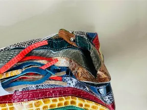 Multicolor Snake Embossed Striped Patchwork Tote Purse Shoulder Bag Crossbody thumbnail 6