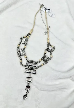 NEW Free People Lately Necklace Mother of Pearl Bohemian Goddess Layered Silver thumbnail 5