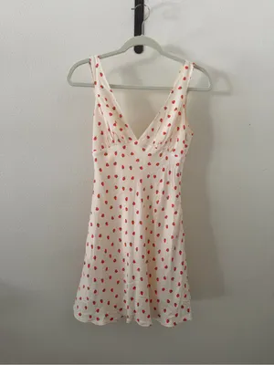 Zara Strawberry Print Mini Dress in Cream thumbnail 4