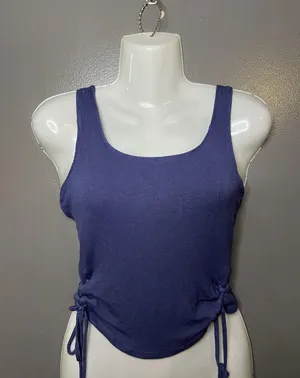Garage Tank Top Womens Small Purple Ribbed Scoop Neck Ruched Side Drawstring thumbnail 1