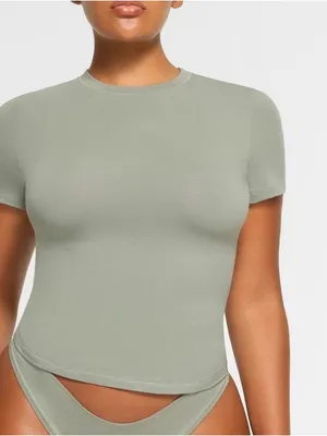 SKIMS Cotton Jersey Slim Short Sleeve Crewneck Top Army Green Size M thumbnail 1