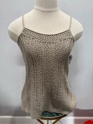 Express Crochet Spaghetti Strap Tank Top - Taupe thumbnail 3