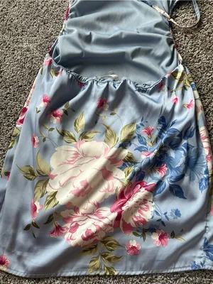 Blush BJ Light Blue Floral Satin Mini Dress with Spaghetti Straps thumbnail 4