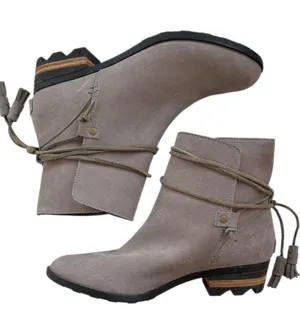 EUC Sorel Leather Farah Waterproof Ankle Boots Taupe Grey Size 8 thumbnail 1