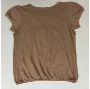Brown Crochet Boho Short Sleeve Shirt Top Blouse Tee Size M 🤎 thumbnail 2