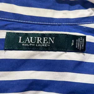 Lauren Ralph Lauren Tunic Women S Blue White Striped Lace Up Nautical Coastal‎ thumbnail 3