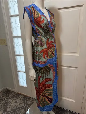 Farm Rio Viscose Sleeveless Tropical Print Blue Maxi Dress Size Small thumbnail 9