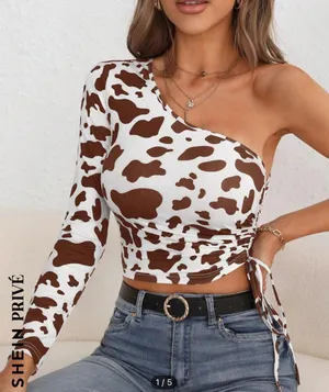 Cow Print Asymmetrical Top thumbnail 1